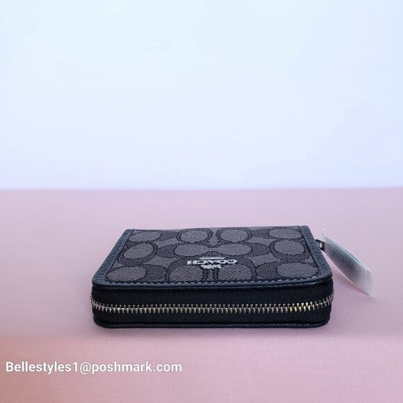 COACH Small Zip Around Wallet  With ID Window In Signature Jacquard -Black SB⭐ - Picture 10 of 16